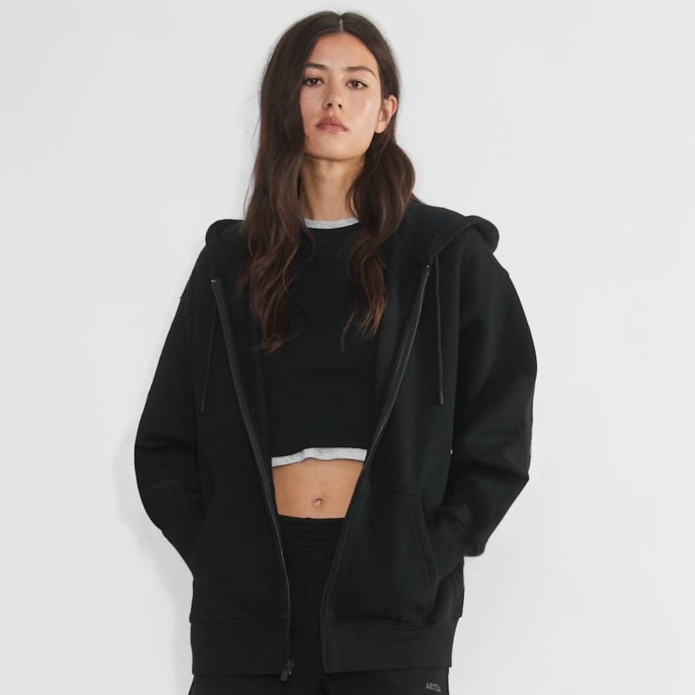 TNA Black Zip Hoodie Sweatfleece Boyfriend Fit